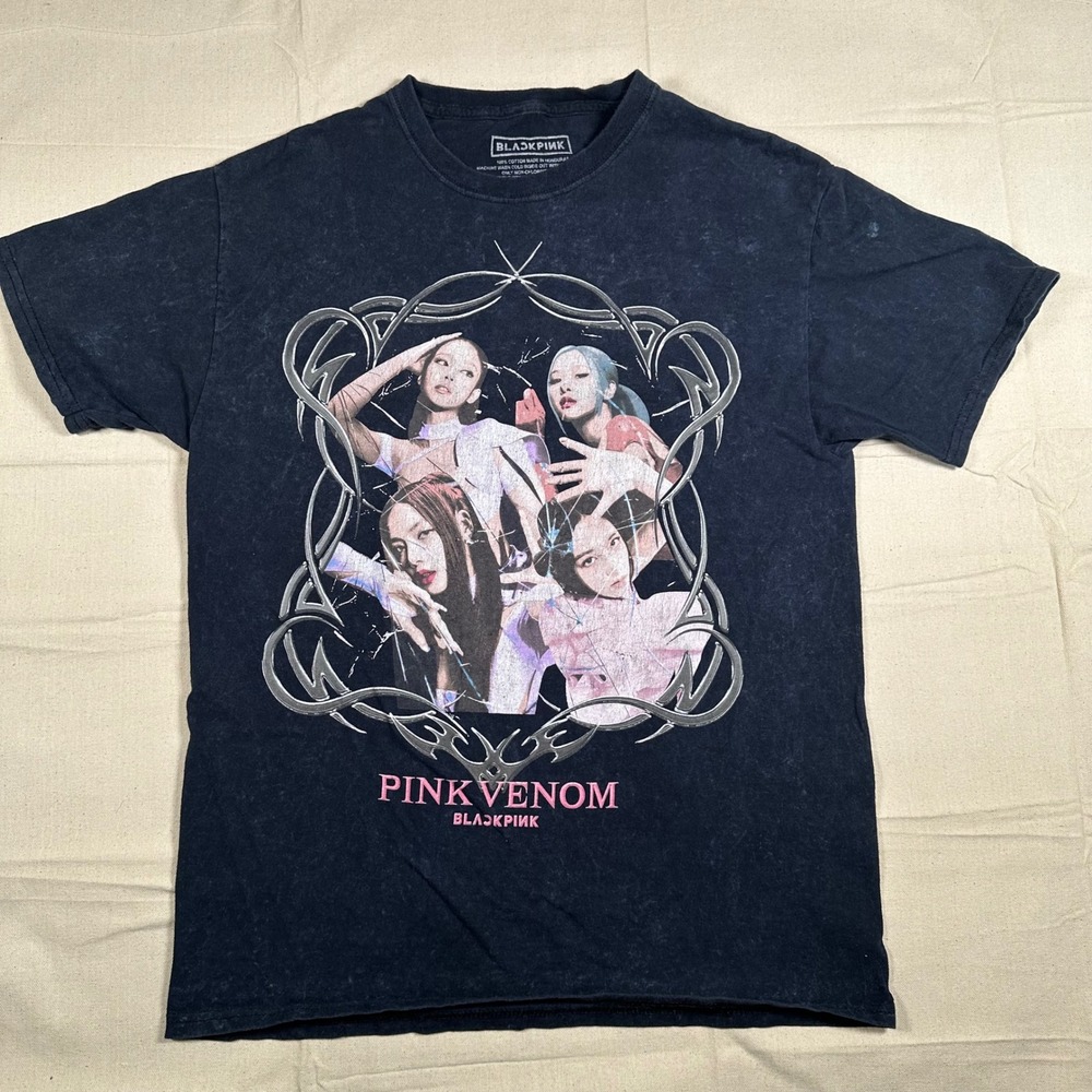Blackpink Pink Venom Graphic T-Shirt Small Charcoal Mineral Wash K-Pop 2023